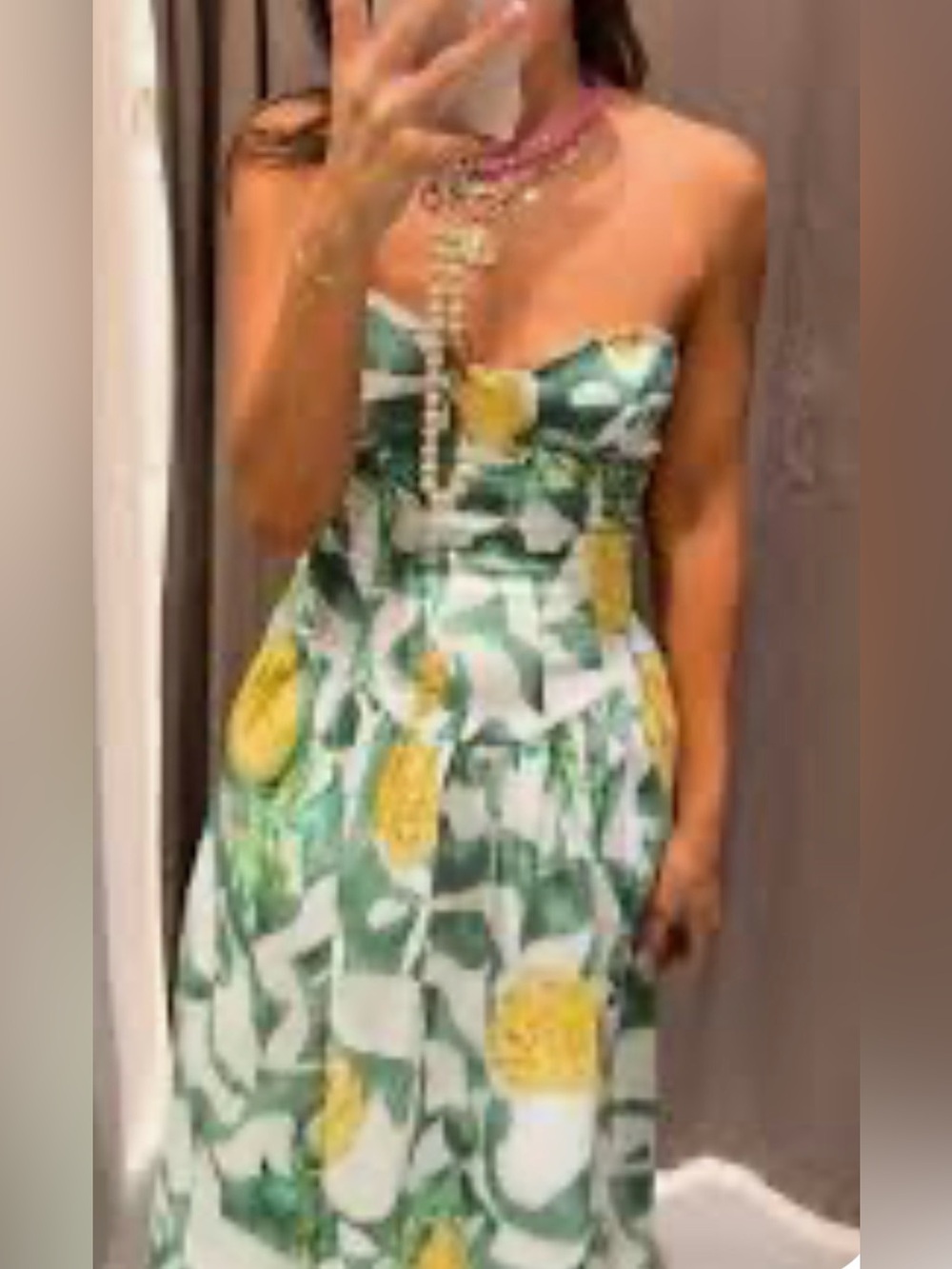 Zara Strapless pineapple Print Dress in Green & Yellow